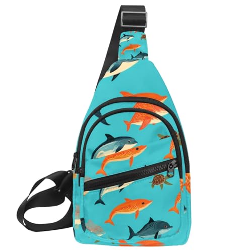 Sac à dos à bandoulière poisson et tortues sac banane pour sport et voyage