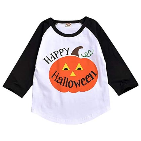 Toddler Kids Baby Halloween Boy Girl Autumn Winter Pumpkin Long Sleeve T-Shirt Tops Outfit Shirt Clothes - white - 2-3 Years Cover