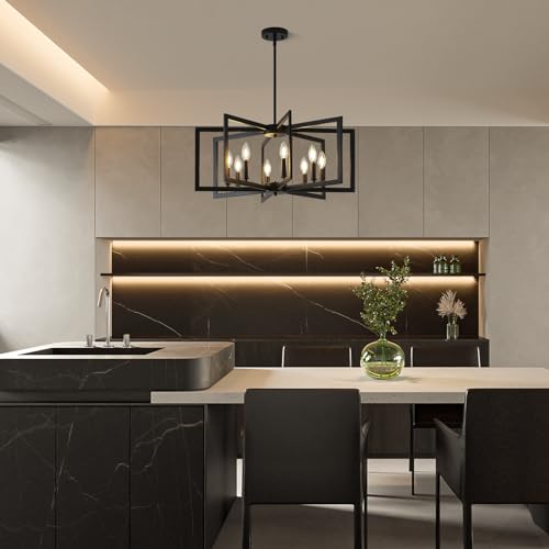Black Chandelier for Dining Room, 8-Light Kitchen Chandelier Light Fixture Modern Metal Industrial Large Chandeliers for Farmhouse Entryway Living Room (E12 Bulbs Not Included)