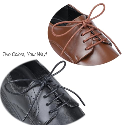 Image of Handshop 3 Pairs Dress Shoe Laces | 3 /32 inch Thin Round Waxed Shoelaces | Polished waxed sheen, tightly woven cotton, secure tie, for oxfords, derbies and chukka boots, 23 inch-63 inch sizes and 15 colors