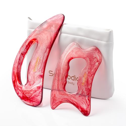 Image of Scienlodic 2 Pcs Large Body Gua Sha Massage Tools (Red, Resin) - Muscle Scraper for Back, Neck, Waist & Legs, Muscle Relaxation, Soothe Tension
