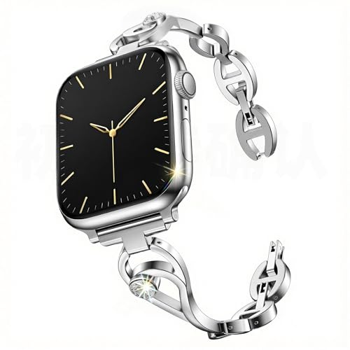 SaNgaMEi Slim Metal Band Compatible with Apple Watch Bands 38mm 40mm 41mm 42mm 44mm 45mm 46mm 49mm Women Dressy Bling Jewelry Diamond Bracelet Strap for iWatch Series 11 10 9 8 7 6 5 4 3 SE Ultra