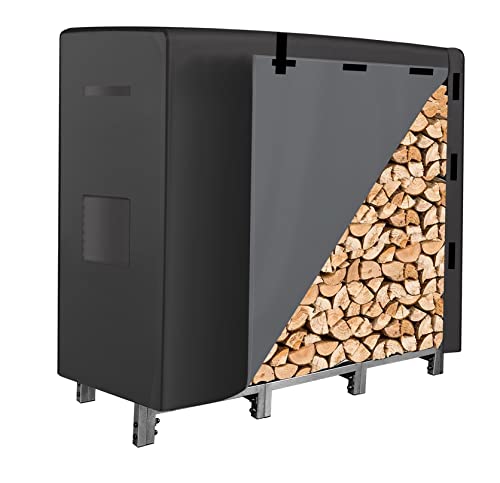 Metall brennholzregal mit Abdeckung,Kaminholzständer Holzregal Wand, 4Ft Holzstapelhilfe mit Haken, feuerholz aufbewahrung innen Innenbereich/im Freien, 125X30.5X116Cm, Silber Cover