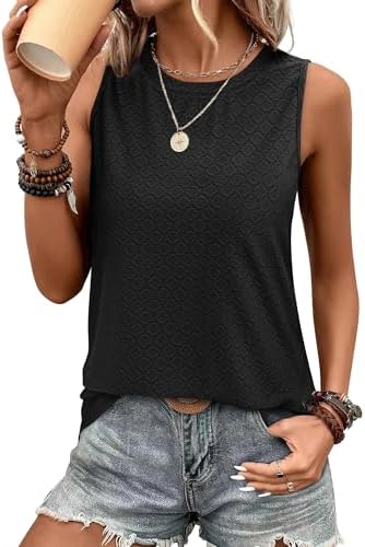 SAMPEEL Womens Tank Tops Eyelet Loose Casual Summer Tops Crew Neck Basic Sleeveless Shirts Trendy 2025