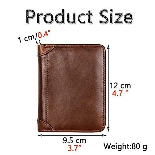 Men's Genuine Leather High Capacity Trifold Short Wallet, RFID Blocking Multifunctional Sleek Slim Photo Window and Credit Card Holder Freemasons Masonic Money Purses,Coffee,Style 13