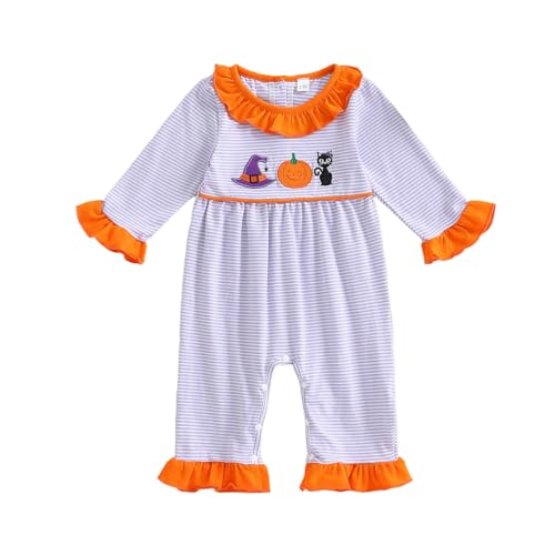 Sasaerucure Newborn Baby Girl Halloween Clothes Pumpkin Long Sleeve Romper Jumpsuit Striped One Piece Outfit