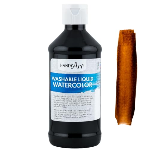 Handy Art Washable Liquid Watercolor Paint, Brown, 8 oz Bottle