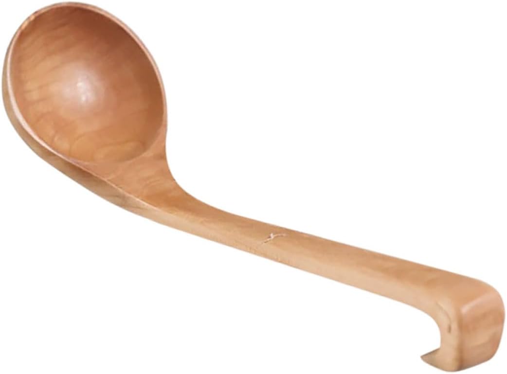 SEWACC Japanese Wooden Soup Ladle Large Long Handle Wooden Soup Spoon for Cooking Ramen Kitchen Serving Utensil Light Wood