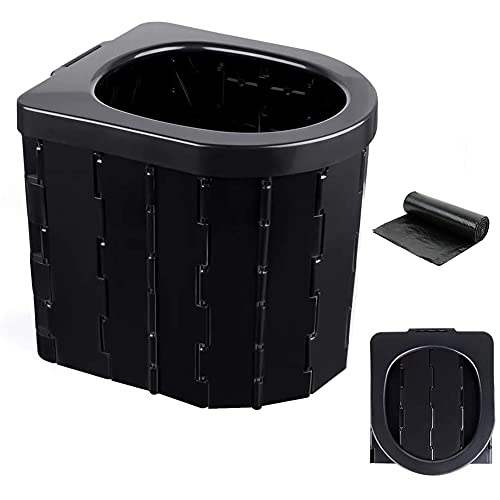 Campingtoilette Deluxe,Tragbare Toilette, klappbare Auto-Campingtoilette, Tragbares Töpfchen für Erwachsene, mit 12 Reinigungsbeuteln, für Autos, Boote, Camping, Wandern, Fernreisen, Stau,Schwarz