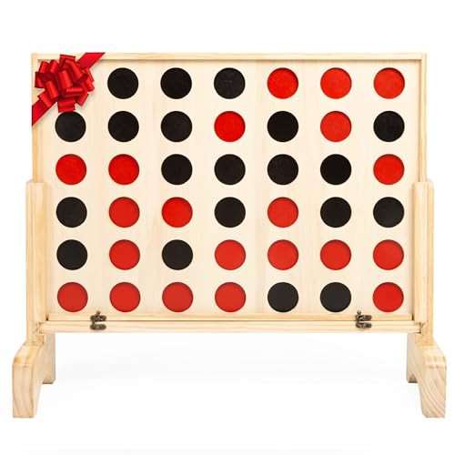 Play Platoon Giant Connect Game Outdoor, Join 4 in a Row with Coins, Case and Rules - Extra Large Yard Games for Adults and Family - Natural Wood