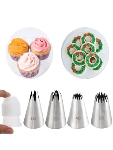1M 2D 4B 6B Large Piping Nozzles and Coupler Set,Star Rose Drop Flower Churros Eclairs Piping Tips with Coupler for Cake Cupcake Cookie Decorating