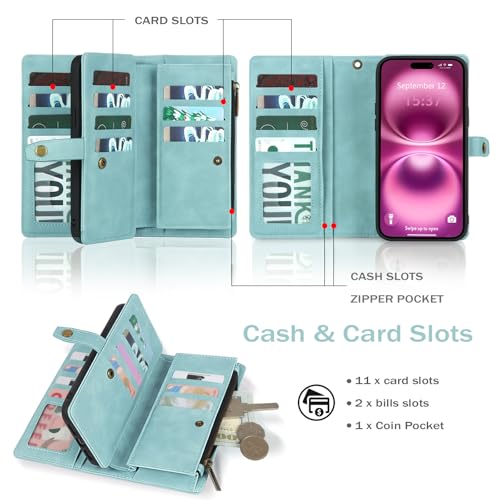 TwoHead Wallet Case Compatible with iPhone 16 Plus,Detachable Magnetic Phone Case,PU Leather All-Round Protective Case Wallet with Card Holder/Change Pocket,6.7 in,Blue by TwoHead - Image 3