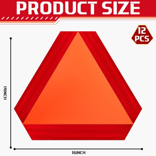 Image of Resurhang 12 Pack Slow Moving Vehicle Triangle Sign 14 x 16 Inch Sticky Slow Moving Vehicle Triangle Sign Safety Vinyl Reflective Stickers for Cars Tractor Golf Cart Accessories