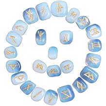 Crocon Oplaite Rune Stones Set with Elder Futhark Alphabet Engraved Symbol for Energy Genrator Chakra Balancing EMF Protection Home Office Decorative Stone Size - 15-20 mm Approx
