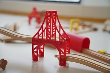 Wooden Train Bridges, 3 Suspension Bridge, Wooden Train Track Accessories, Wood Train Track, Train Tracks Compatible with All Major Brands