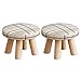 2x Niski Podnóżek Salonu Z 3 Drewnianymi Nogami, Mały Podnóżek Dla Dzieci, Okrągłe Wyściełane Siedzisko Otomana, Odpinany Pokrowiec Na Stołek Lniany, Pufa Ottoman Tapicerowana Podnóżek Pufy, 28x28x2