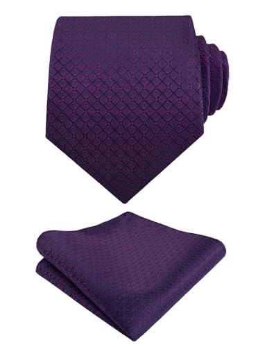 Image of Alizeal Mens Vintage Solid Plaid Tie with Pocket Square 3.15inches Necktie Set