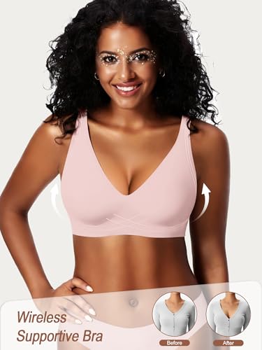 Image of Jelly Wireless Bras for Women No Underwire Push Up Seamless Full Coverage Bralettes Support Lift Everyday Bra