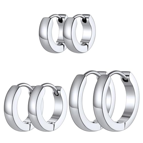 Hypoallergenic Small Hoop Earrings for Men Women 316L Surgical Stainless Steel Silver Hoop Earrings for Sensitive Ears Mens Hoop Huggie Earrings Ear Piercing Jewelry Set 7/9/12mm
