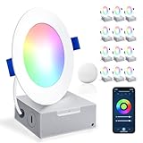 Peteme Recessed Lighting 4 Inch LED Smart Recessed Lights IC Rated ETL Certified, Canless Ceiling Light RGBCW Color Changing Outdoor Soffit Downlight with J-Box Work with Alexa/Google, 10W 800LM 12Pcs