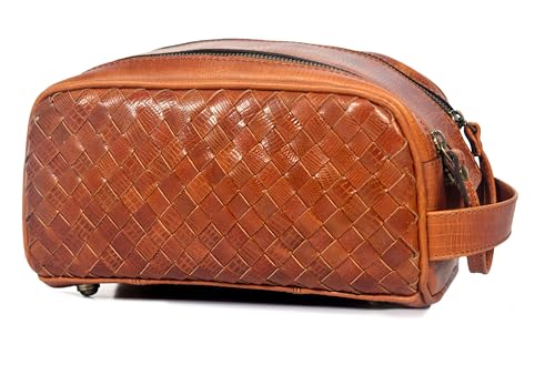 Premium leather toiletry bag with waterproof lining
