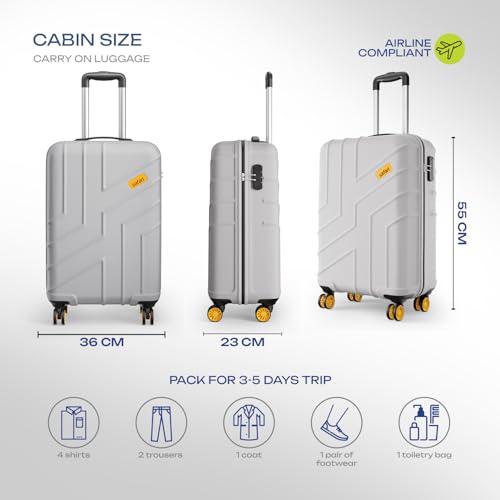 Image of Safari Cabin Stratos 8 Wheels 55cm Size Trolley Bag, Hard Case Polycarbonate, 360º Wheeling Carry-on Luggage for Men & Women, Travel Bag, Suitcase for Travel, Trolley Bags for Travel, Cloud Grey