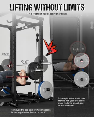 Image of C1-V4 Power Cage, 2000LBS Squat Rack with LAT Pulldown, Multi-Function Weight Cage Strength Training Machine, Workout Cage with More Attachments for Home Gym Garage