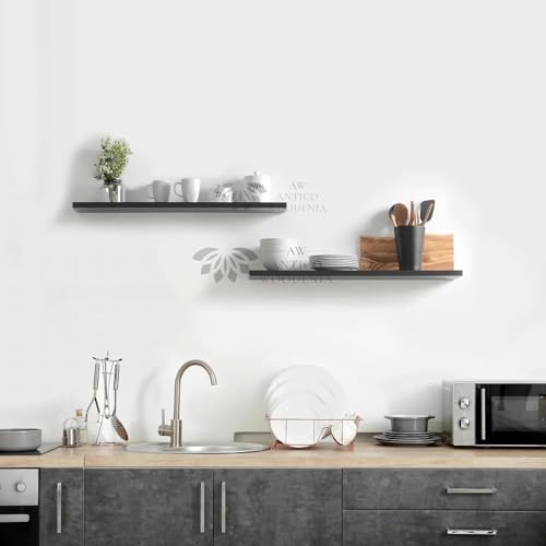 Image of Aries Wooden Floating Wall Shelf| Wall Rack Shelf | Wall Mount for Living Room, Bedroom, Kitchen (Set of 2 Black, Large)