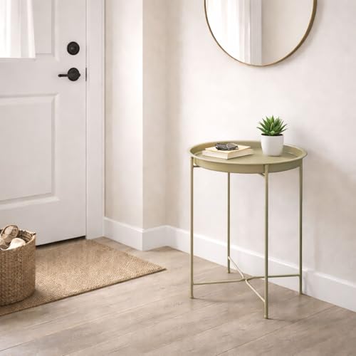 Image of Amazon Brand - Umi Round Metal Side Table for Living Room & Bedroom - Modern Bedside Table, Coffee Table, Corner Table with Sturdy Iron Frame, Silver, 33x33x48-Small