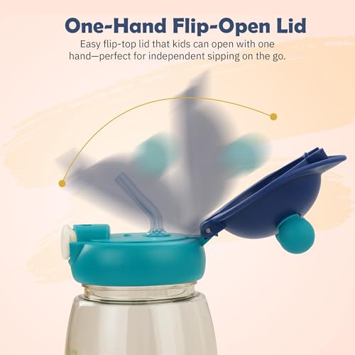 Image of BAYBEE SnowSip Baby Sipper Bottle with Straw for Kids | Spill Proof & BPA Free Safe Sipper 540ml | Cute Cartoon Design Smooth Sipping & Adjustable Strap | Drinking Water Bottle for School Kids (Blue)