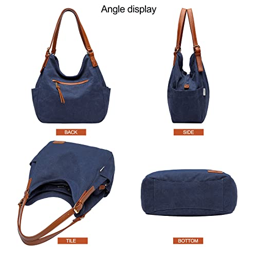 Image of Worldlyda Women Canvas Hobo Purse Multi Pocket Tote Shopper Shoulder Bag Casual Top Handle handbag with Embroidery Ethnic