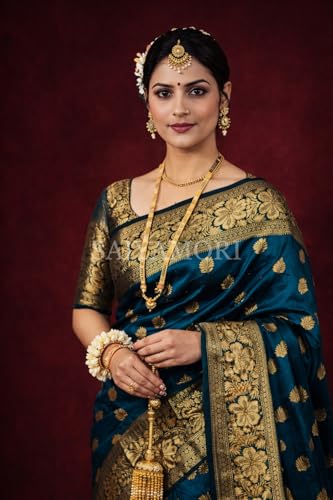 Image of Women's Soft Silk Style Jacquard Saree with Rich Zari Woven Border & Pallu | 5.6 Mtr Saree with 0.8 Mtr Unstitched Blouse