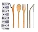 Uptrust Bamboo 2 Set Travel Utensils - Reusable Cutlery with Case, 7.8 Inch Knife, Fork, Spoon, 3 Colors Metal Straw - Golden Straw