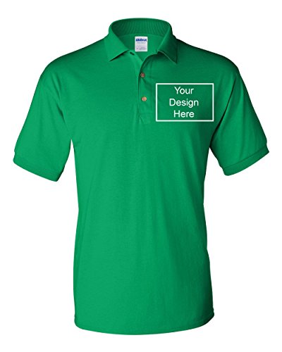 Add Your Own Text Design Custom Personalized Digitally Printed Adult Polo Shirt (Large, Irish Green)