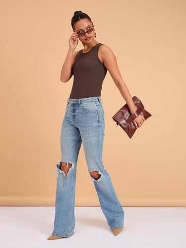 Image of barcino Beige Ribbed Round Neck Tank Top