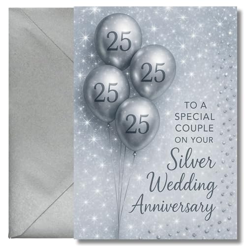 LimaLima 25th Wedding Anniversary Card Silver Balloon Gift For Couples Husband & Wife