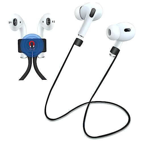 Image of LIRAMARK Magnetic Anti-Lost Strap Silicone Rope Wire Cable Connector String for AirPods Pro /Aipods Pro 2 / Airpods 1,2&3 / Boat /Realme /Jbl /Redmi /Oppo Enco Earbuds (Black)