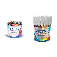 Giotto 519200 Barattolo Pastelli Formato Gigante Per Pastelli A Cera, 11,5 Mm, Confezione Da 60 & Turbo Maxi 521400 Pennarelli, Punta Larga, 5Mm, Confezione Da 48