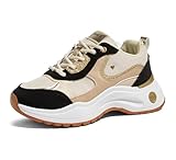 TIMEJOY Women's Chunky Platform Sneakers Tennis Shoes Non-Slip Lace-Up Cushion for Walking Casual & Working(8US Black/Nude)