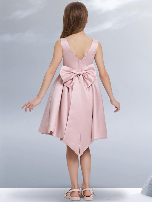 Satin Flower Girl Dress for Wedding First Communion Dresses Bow-Knot Girls Princess Party Gown TJ282