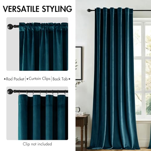 Image of MIULEE Peacock Blue Velvet Curtains 52x72 inches 2 Panels Blackout Curtains | Luxury, Thermal Insulated, Super Soft Window Drapes for Bedroom Living Room, Rod Pocket & Back Tab
