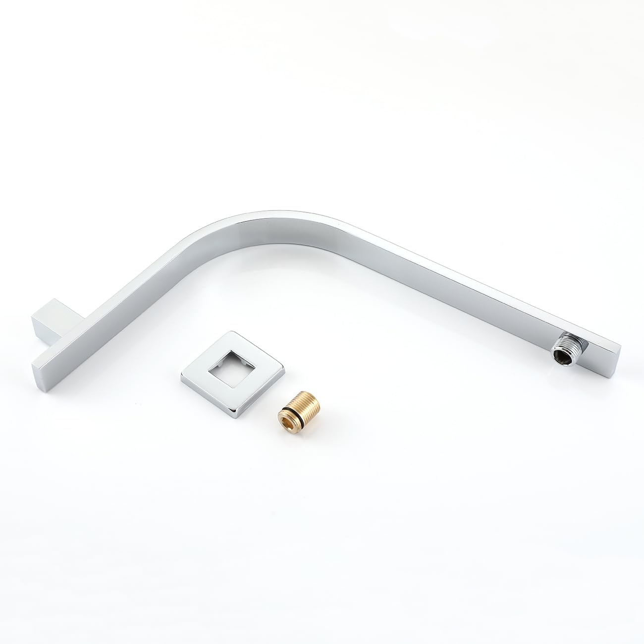 Braccio Doccia in Ottone Massiccio con Flangia, Braccio Doccia a Collo d'Oca Quadrato, Braccio Doccia da Parete con Estensione per Soffione Cromato