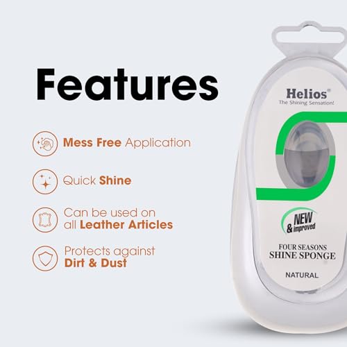 Image of Helios Shoe Shine Sponge for Leather Shoes | Instant Shine Sponge | Easy to Use Shoe Cleaner | Long Lasting Shine for Formal Shoes, Boots & Leather (Natural, Pack of 5)