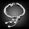 Harlorki Simple 925 Silver Plated Chain 5 Small Love Heart Pendents Charm Wrist Chain Bracelet Bangle Fashion Costume Jewelry for Women Lady Girl