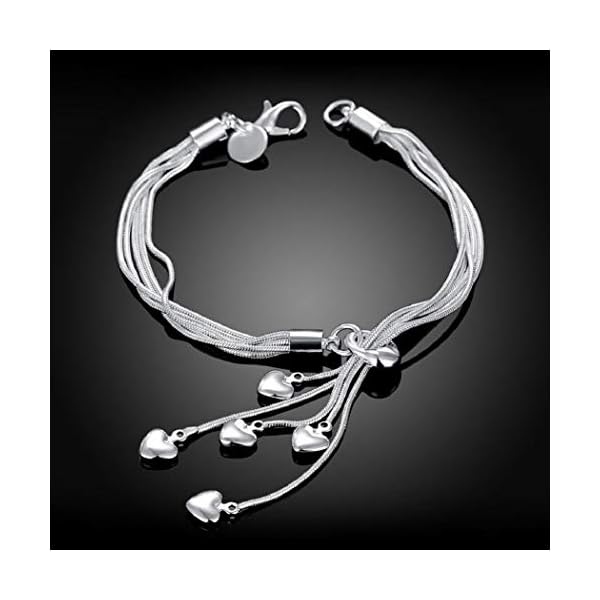 Harlorki Simple 925 Silver Plated Chain 5 Small Love Heart Pendents Charm Wrist Chain Bracelet Bangle Fashion Costume Jewelry for Women Lady Girl