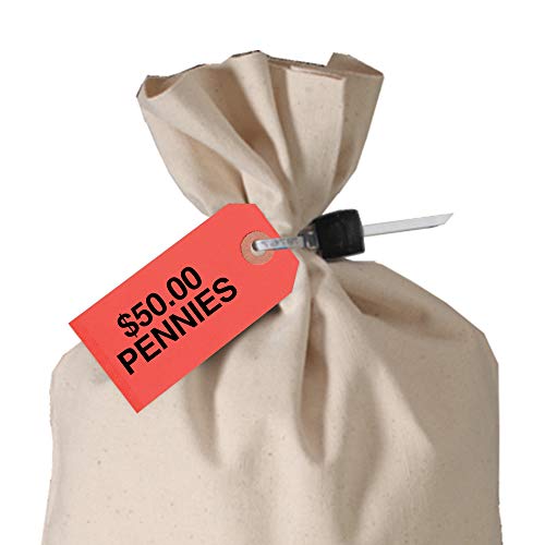 BankSupplies Printed Coin Bag Tags, Red, $50 Pennies, 1.88” x 3.75”, Box of 1000 – Hang Tags for Labeling, Coin Label Tags for Business Organization, Money Denomination Tags, Coin Bag Label