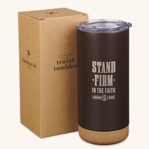 Image of Christian Art Gifts 16 oz. Brown Stand Firm Bible Verse Travel Tumbler