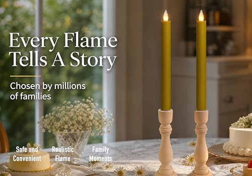 Image of Flameless Taper Candles Flickering with Remote and Timer, 3D Moving Flame Taper Candle Battery Operated to 400 Hours, 9 Inch Window Candles, (Light Brown)