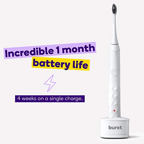 Burst Electric Toothbrush For Adults - Charcoal Black Soft Bristle Toothbrush For Deep Clean, Stain & Plaque Removal - 3 Sonic Toothbrush Modes: Teeth Whitening, Sensitive, Massage - White #TOP6
