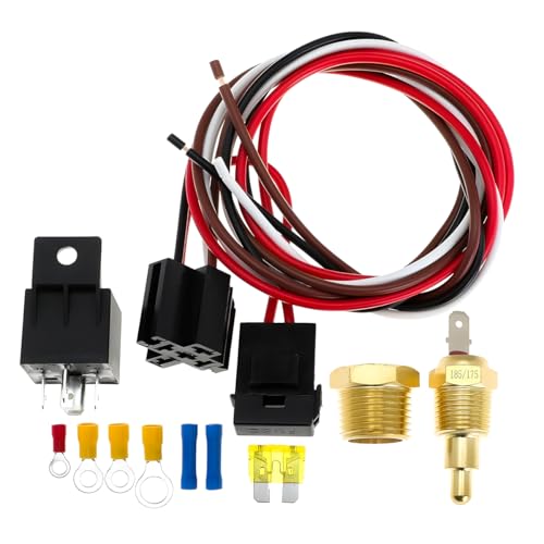 Ywdiml Car Electric Fan Relay Kit 40 AMP Vehicles Electric Cooling Radiator Fan Relay Switch Kit 185 On 175 Off Automotive Thermostat Switch Wiring Set Universal for Most Vehicles